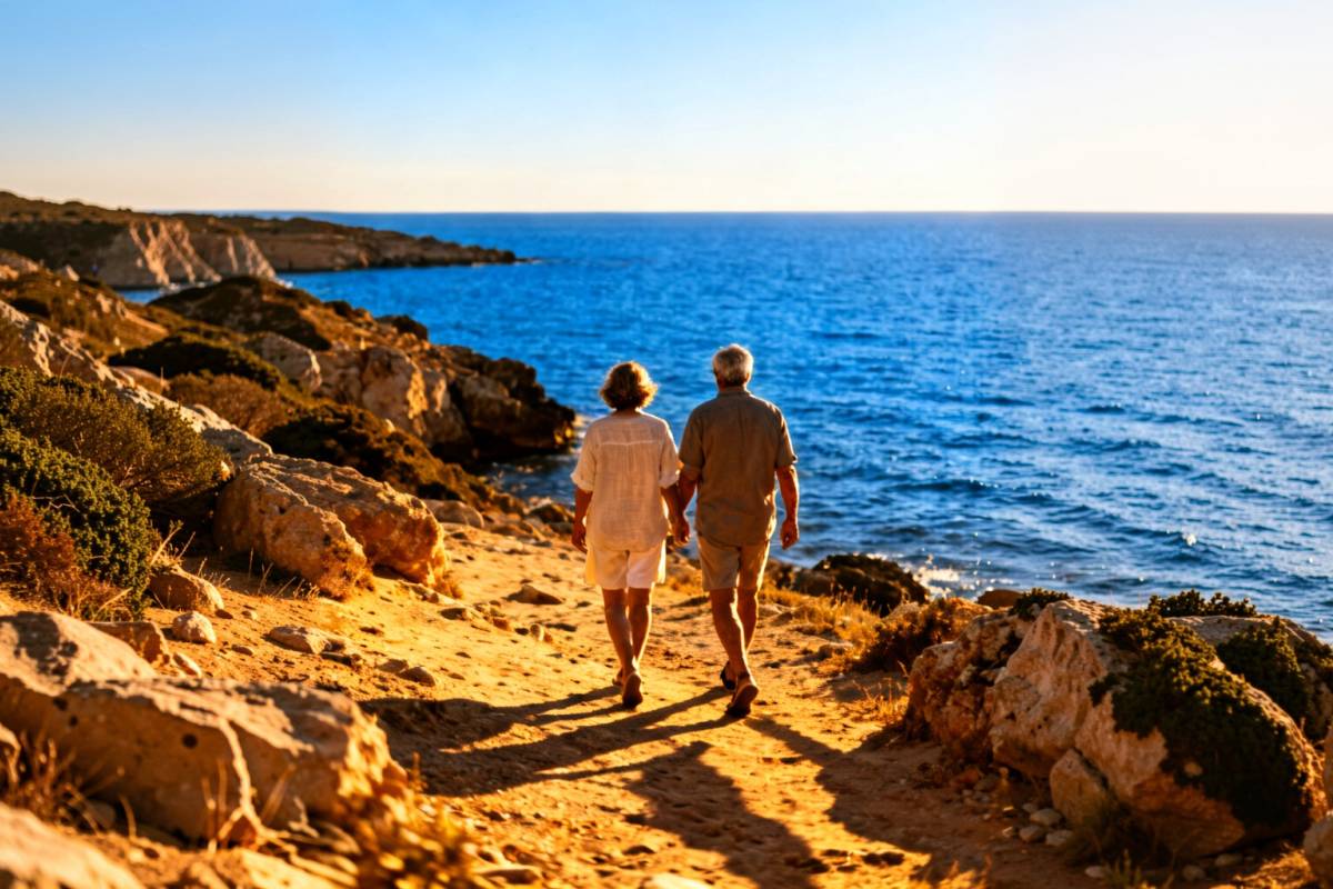 Stel verkent een mediterrane kustregio in Spanje