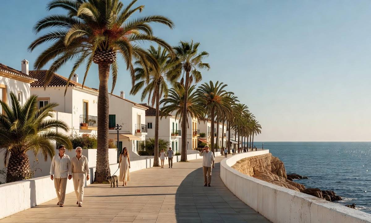 Mediterrane promenade met witte bebouwing en zee aan de Costa Blanca